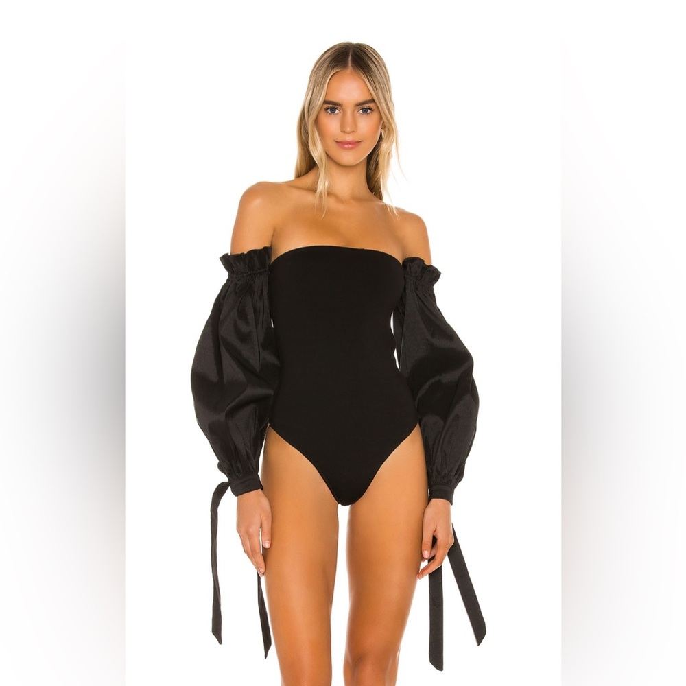 XS Majorelle black bodysuit with puff sleeves
